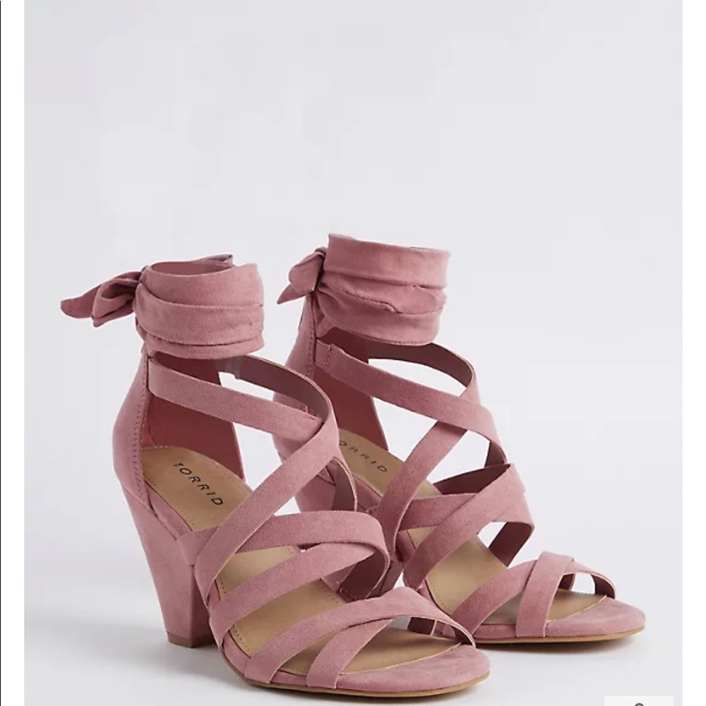 STRAPPY CONE HEEL - FAUX SUEDE ROSE